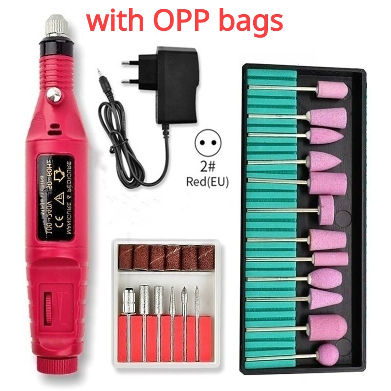 Mini máquina pulidora eléctrica para uñas, herramienta de manicura para pulir esmalte de uñas, elimina la piel muerta y pedicura: Set A red-EU