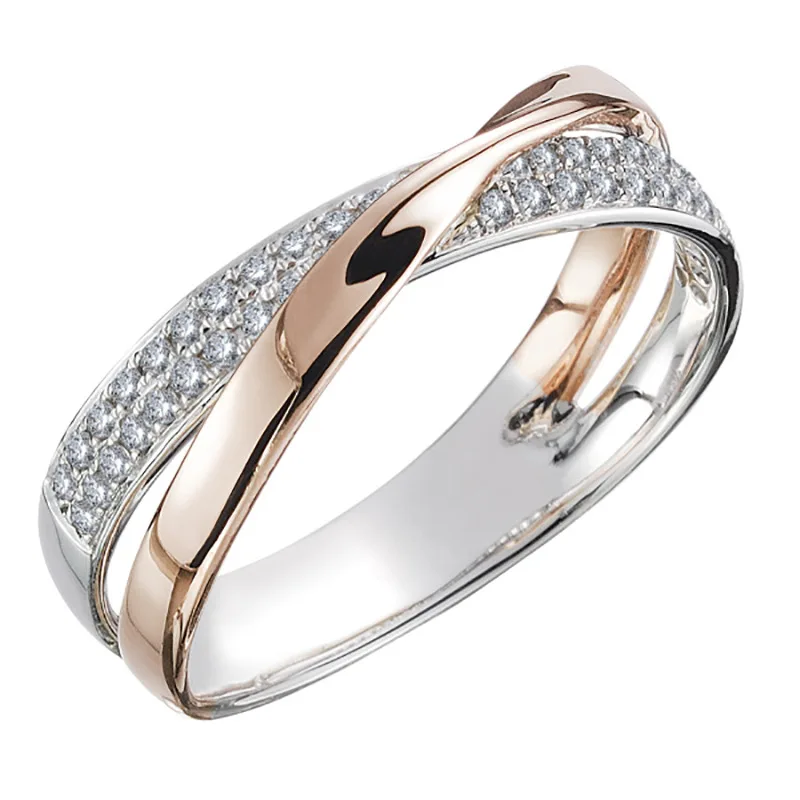 Classic Female Ring 925 Sterling Silver Two Tone X Shape Cross Rings For Women Infinite Dazzling Zircon Wedding Rings Anillos: black / 7