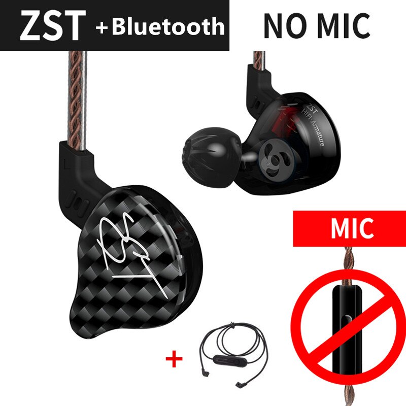 Kz Zst Bluetooth Oortelefoon 1DD + 1BA Driver Dynamische & Anker In Ear Monitors Geluidsisolerende Hifi Muziek Sport Oordopjes headset: Black NomicBluetooth