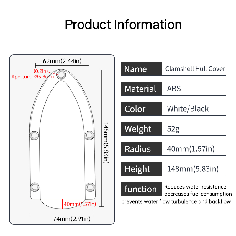 Marine Clamshell Drain Cover – Anti-Backflow Boat Drain Deflector, Waterproof Splash Guard, Reduces Water Resistance, ABS,