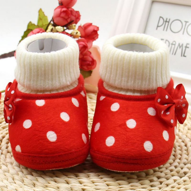 Bebe Wieg Sneeuw Breien Booty Baby Meisje Strik Fleece Snowboots Mocassin Laarsjes Prinses Schoenen: Rood / 0-6 months
