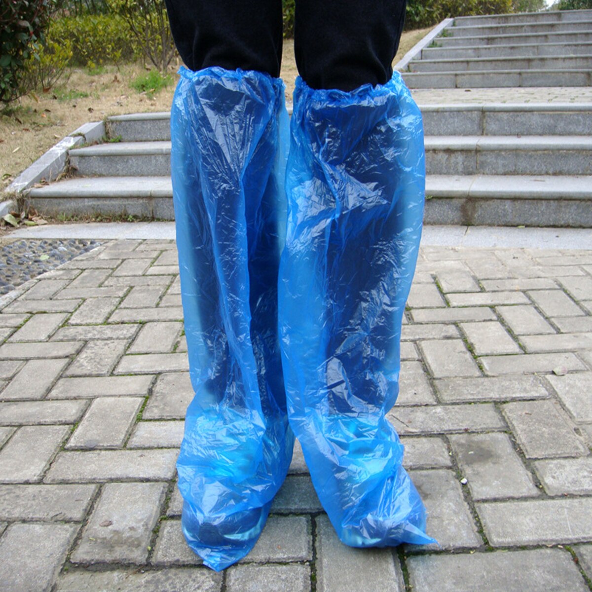 1 Pair Disposable Shoe Covers PE Waterproof Overshoes Rainproof Long Tube Protective Shoe Covers