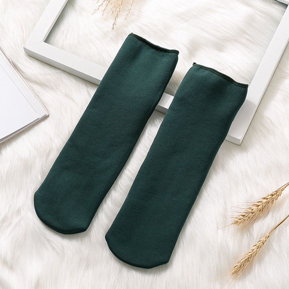 Calcetines gruesos de lana para mujer, medias gruesas y cálidas de Color sólido para mantener el calor, botas Unisex, calentador de lana térmica sin costuras para dormir, Invierno: Verde