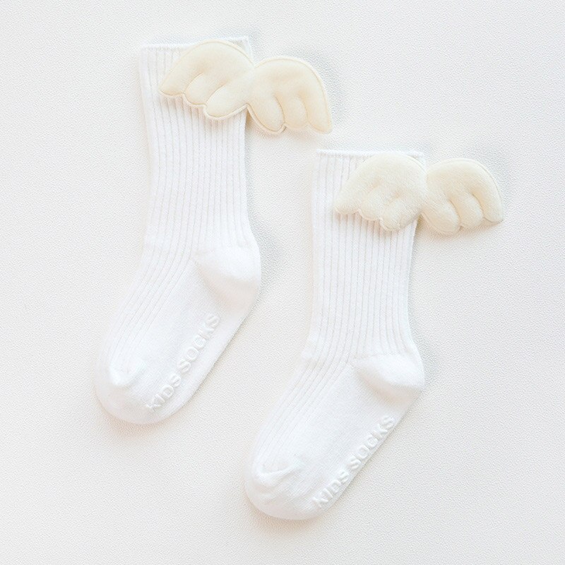 Søde englevinge baby pige sokker blød bomuld efterår vinter børn sokker anti-slip slik farve småbørn børn korte gulv sokker: Hvid