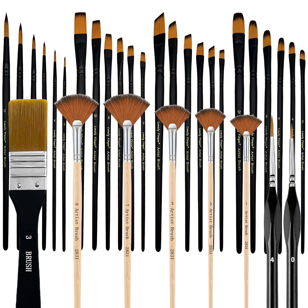 32pcs Artist Paint Brushes Set, Nylon Bristle With Round Filbert Flat Fan Angle Detail Brush For Acrylic Oil Watercolor Painting: Yellow