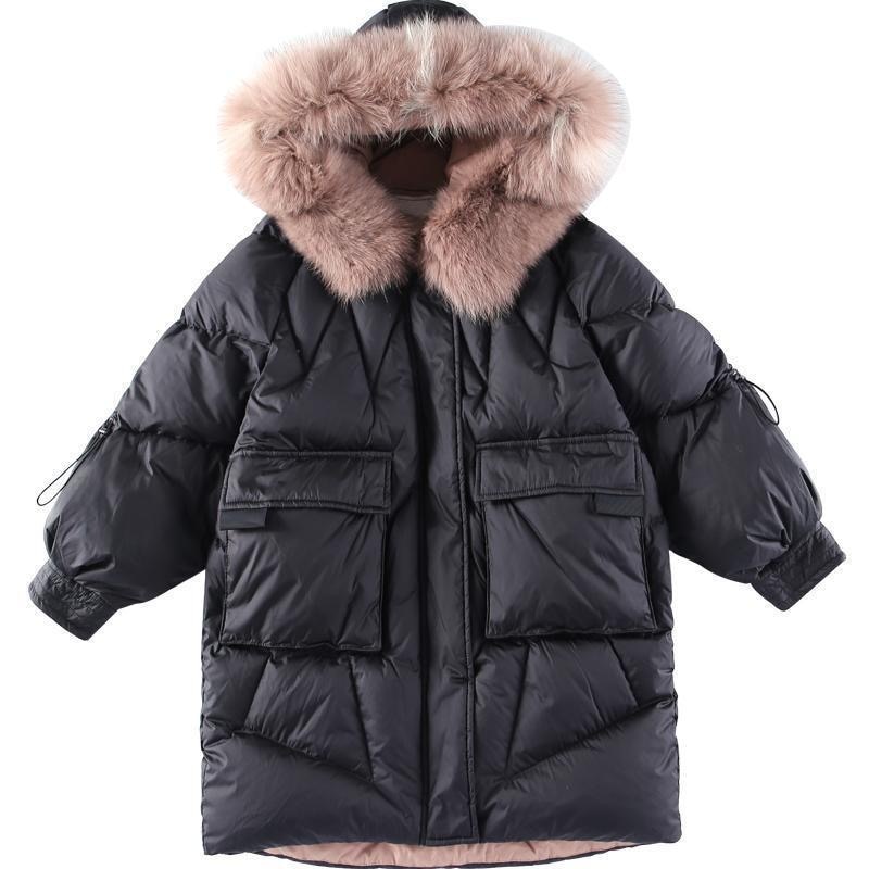 Abrigo grueso de plumón de pato para niña, chaqueta cálida con capucha, color negro, invierno,