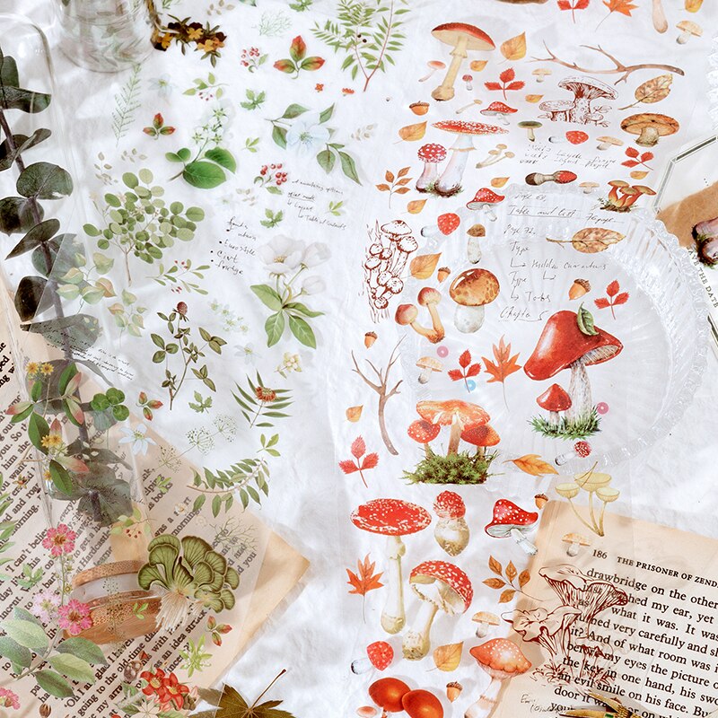 10cm*3m, botanical illustration diary paper tape PET transparent tape DIY scrapbook label label masking tape