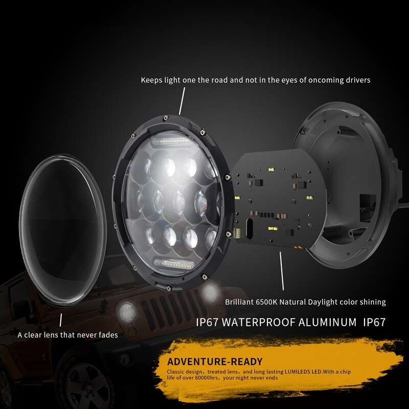 7 Inch Ronde Led Koplampen Lamp Met Drl Voor Je Ep Wrangler Jk Jku Tj Cj Lj