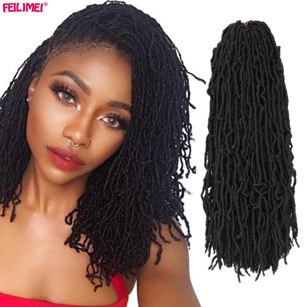 Feilimei Nu Faux locs Crochet Braids Hair 18Inch Synthetic Ombre Black Blonde Goddess Curly Hair Extensions