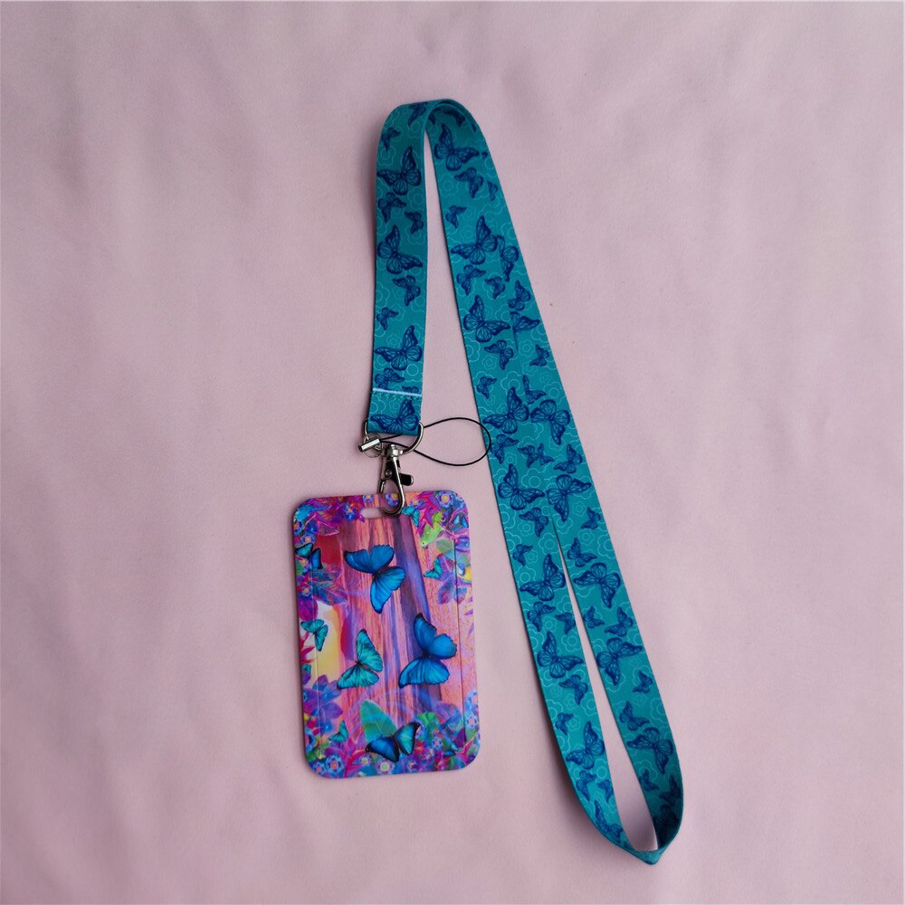 Vrouwen Als Vlinder Naam Card Covers Id-kaart Houder Studenten Bus Card Case Lanyard Bezoek Deur Identiteit Badge: long rope card Case