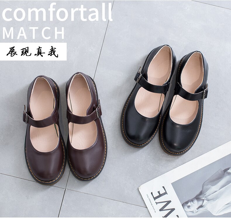 Petit japonais chaussures en cuir femmes anglais printemps étudiant collège Style rétro Mary Jane chaussures soeur souple basique Jk uniforme Sho