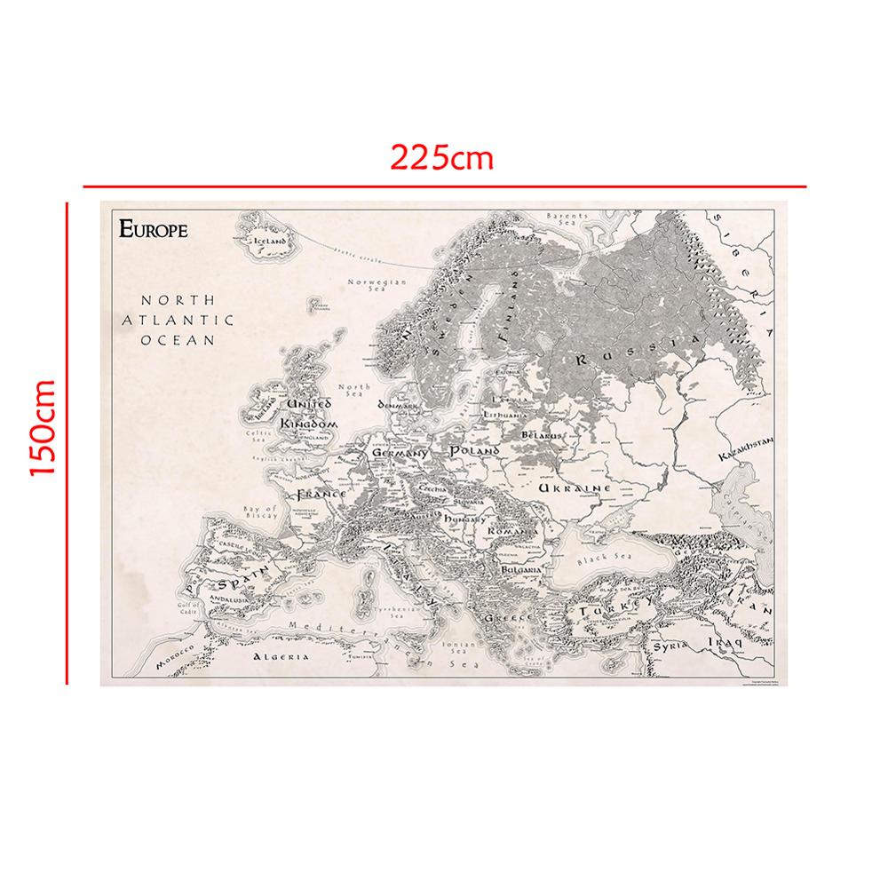 150x225cm Simple Europe Map Black White Nonwoven Decor Map For Office Home School Wall Decoration