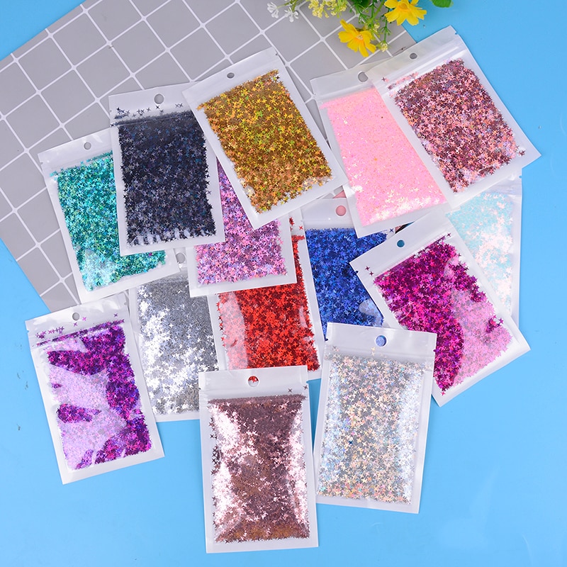 10g Vier Stern Glitter Diy Kristall Schleim Liefert Ultra-dünne Scheiben Nägel Kunst Tipps Box Zubehör Dekoration Spielzeug für Kinder Modell