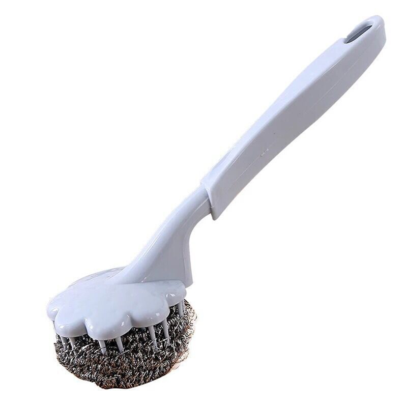 Long Handle Kitchen cleaning and lengthening handle brush pan handle stainless steel wire ball Kitchen cleaning utensils: Blue