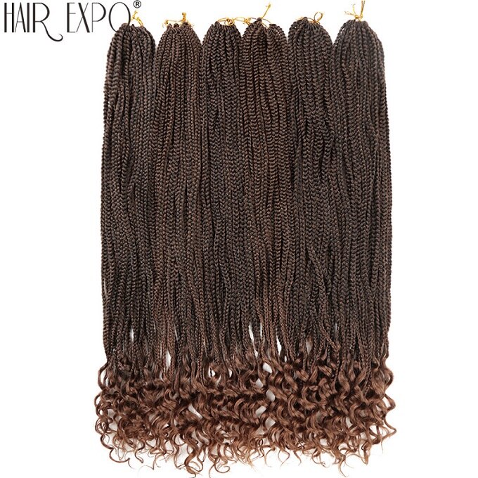 30inch Crochet Hair Box Braids With Curly Ends Synthetic Hair Braid 24 Strands Braiding Hair Extensions For Women: T1B/30 / 2Pcs/Lot