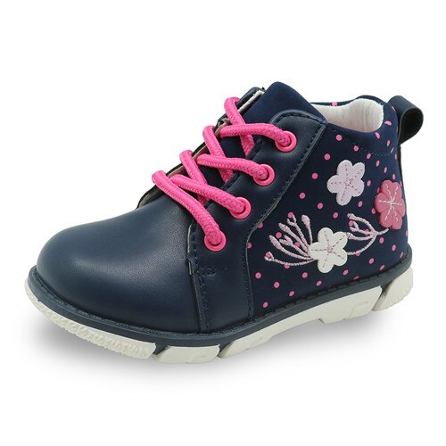 Apakowa Lente Herfst Kids Meisjes Sneakers Schoenen Handgemaakte Mode Peuter Meisjes Laarzen Bloem Pu Leren Laarzen Kinderen Laarzen: navy / 8.5