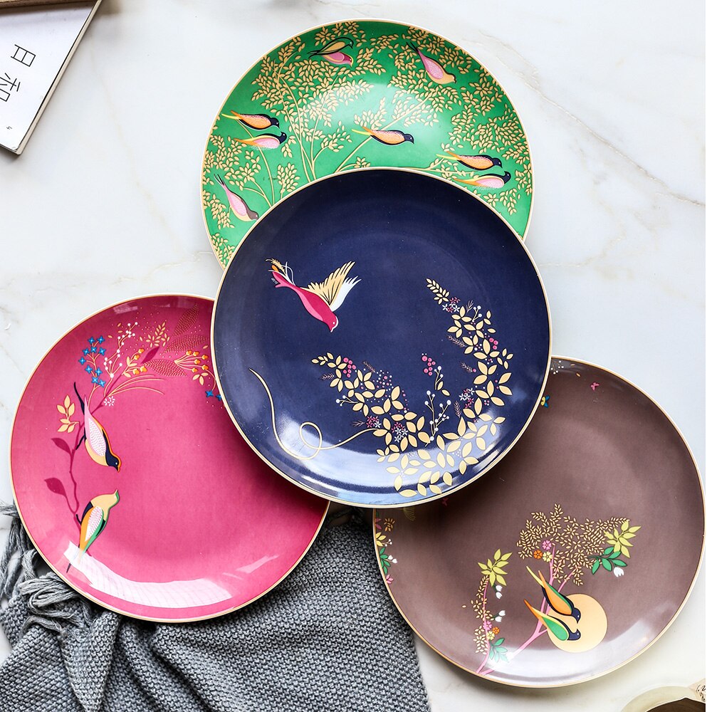 Bone Porcelain Dinner Plate 8 "Color Flower and Bird Pattern Ceramic Round Dinner Plate plate set