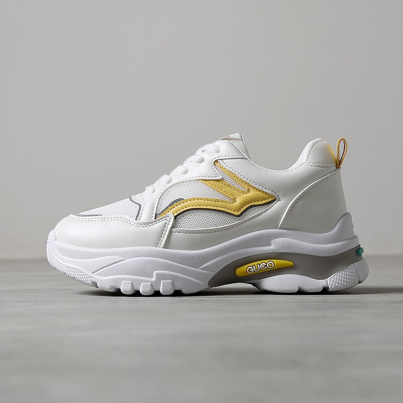 Höst sneakers snörning sport fritidsskor chunky plattform tenis kvinnligt märke designers mesh gammal pappa skor kvinna: Gul / 34