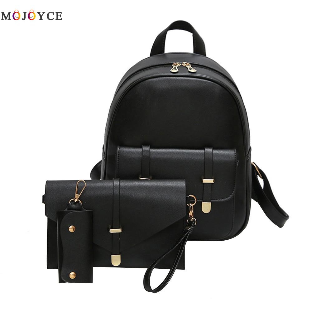 3 teile/satz Classics Fshion PU Leder Frauen Rucksack Mädchen Solide Schulter Weibliche Mini Rucksack Dame Composite Tasche Mochila Feminina: Black