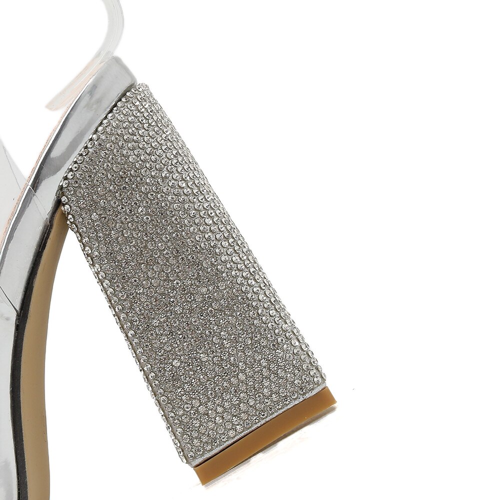 Sandalias de tacón brillante de lujo para mujer, zapatos de plataforma con adorno de cristal transparente, para baile de graduación, Stripper, sexys, para verano,