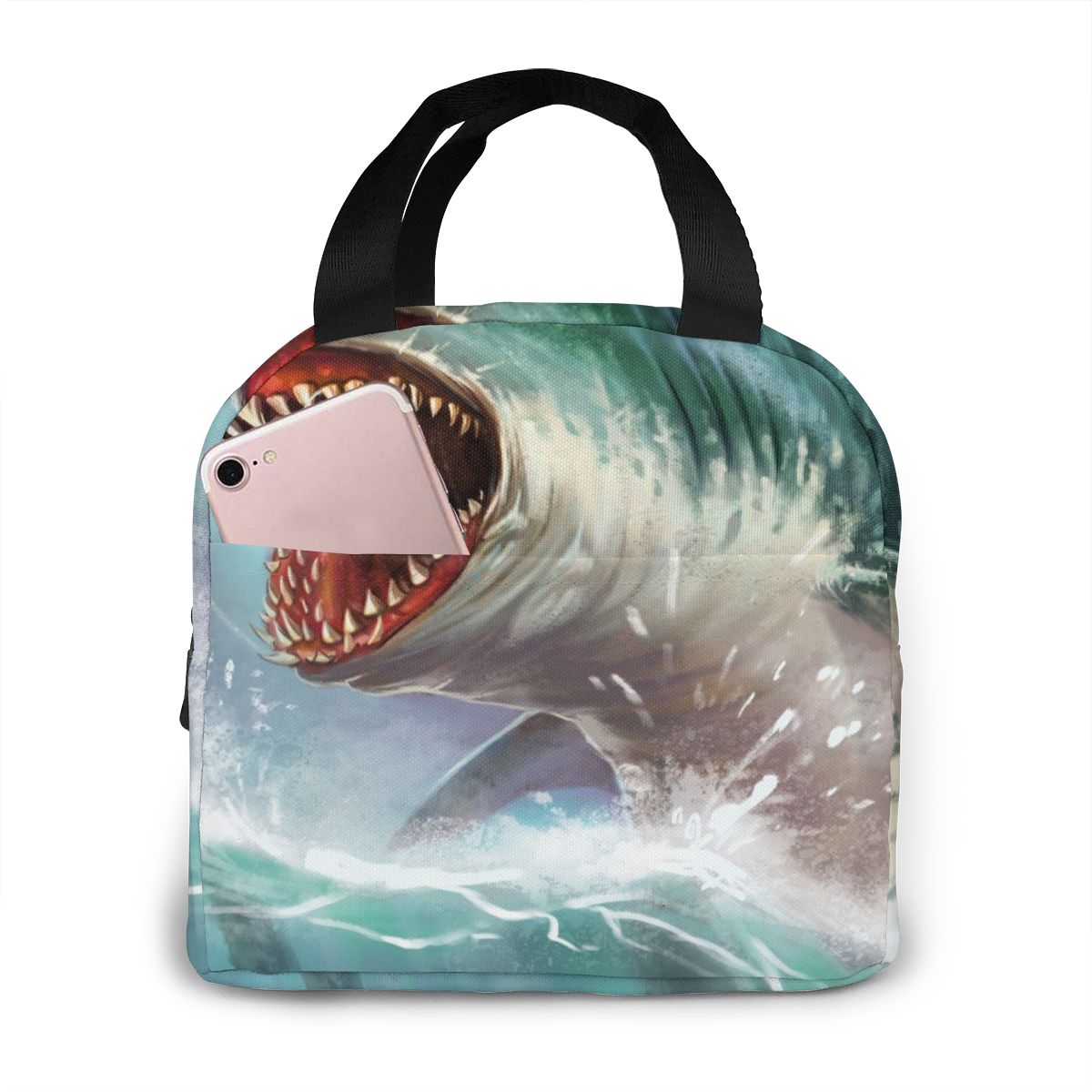 Fantasy Shark Underwater World Lunch Bag Portable Insulated Thermal Cooler Bento Lunch Box Tote Picnic Storage Bag Pouch: Black 5