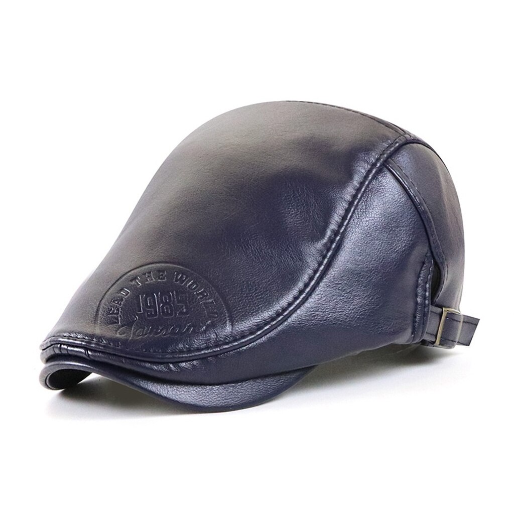 JAMONT Top Level Leather Newsboy Cap for Men Autumn Winter Warm Beret Hat Gorras Planas Cabbie Hats Vintage Male Boinas Flat Cap: Dark Blue