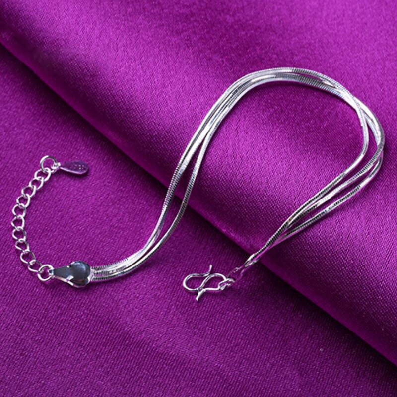 KOFSAC nuove cavigliere alla moda in argento Sterling 925 per gioielli da donna squisiti accessori per piedi a catena a tre file con serpente regalo per signora