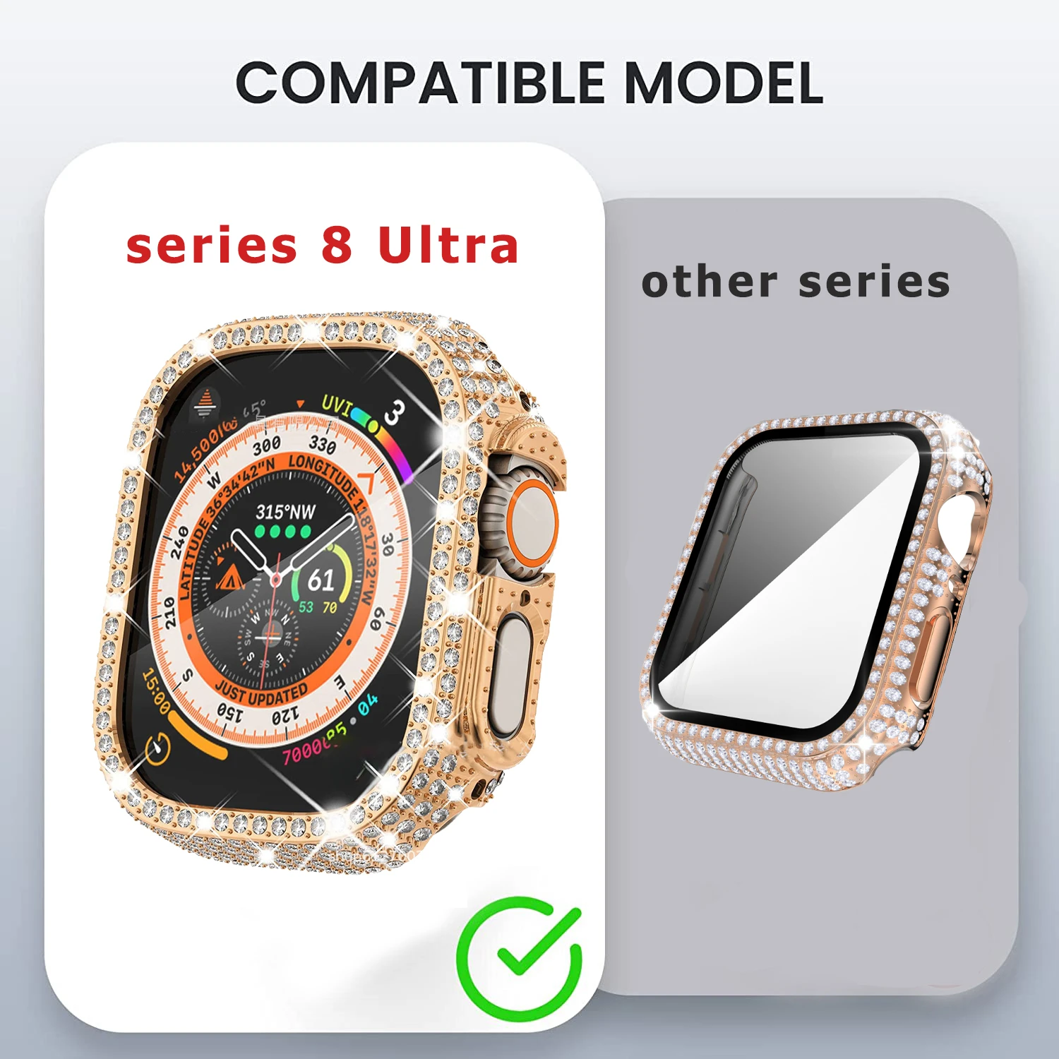 Funda de diamante con cristal templado integrado para Apple Watch, cubierta de 41mm, 45mm, 42mm, 44mm, 38mm, 40mm para IWatch Series 9, 8, 7, 6, SE 5, 4, 3