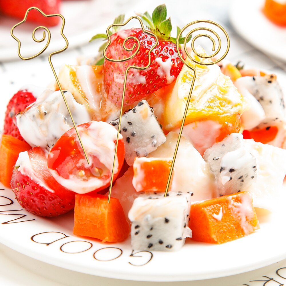 2PCS Heart/Round/Stars Reusable Stainless Steel Fruits Toothpicks Metal Cocktail Picks Skewers Garnish Picks Table Decor