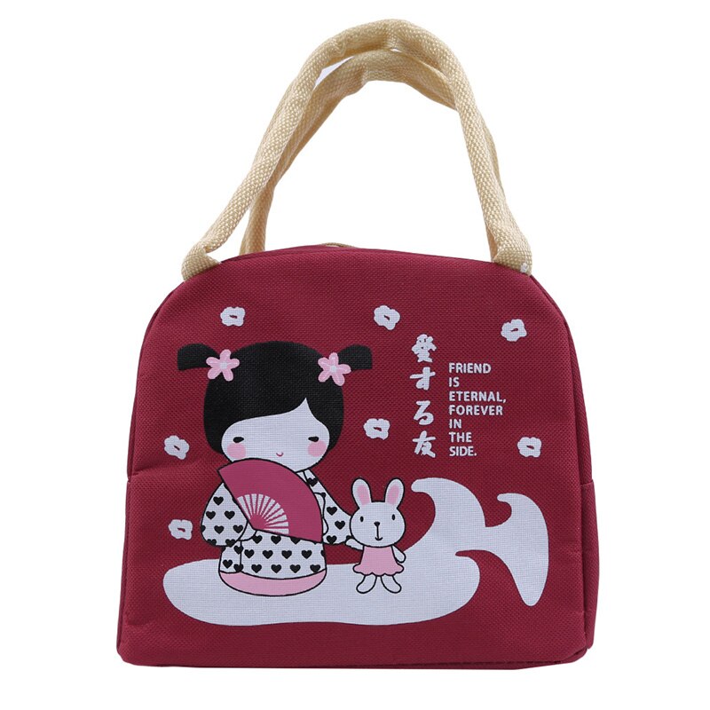 Food Lunch Picnic Bag Cute Girl Lunch Bag Convenient Carrying Thick Insulation Lunch Box Waterproof Cloth Bag: Wine red