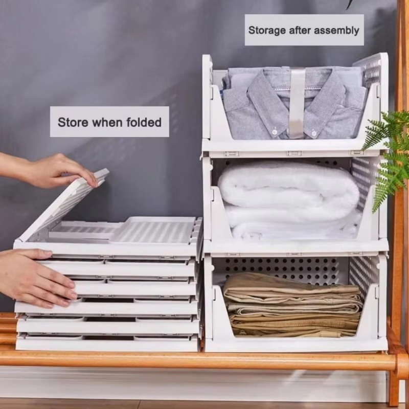 Cajón de almacenamiento de ropa, caja de almacenamiento de plástico plegable de alta capacidad, organización de cajones apilables para el hogar, Accesorios para el hogar