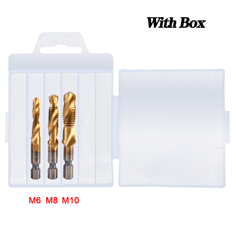 Titanium Plated Hex Shank HSS Screw Thread Metric Tap Drill Bits Screw Machine Compound M3 M4 M5 M6 M8 M10 Hand Tools: Rose Red