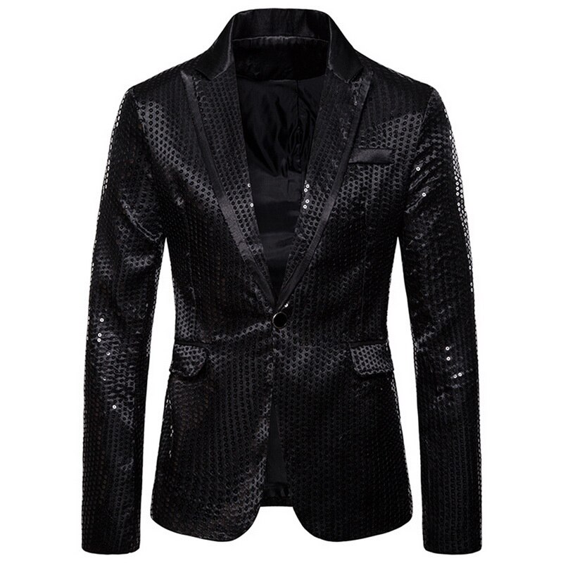 Shiny Sequin Blazer - Single Button Tuxedo Jacket - Party, Wedding, Prom, Nightclub Stage Suit