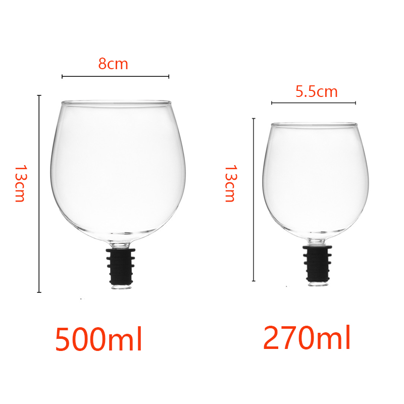 270/500 ml Weinflasche, Glasaufsatz, direkt aus der Flasche trinken, klare Schnapsglas-Tasse, Weindekanter mit Silikondichtung