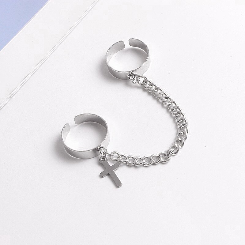 Persoonlijkheid Punk Cool Link Chain Verstelbare Vier Opening Ringen Voor Vrouwen Mannen Cross Hanger Draaien Vinger Ring Hip Hop Sieraden
