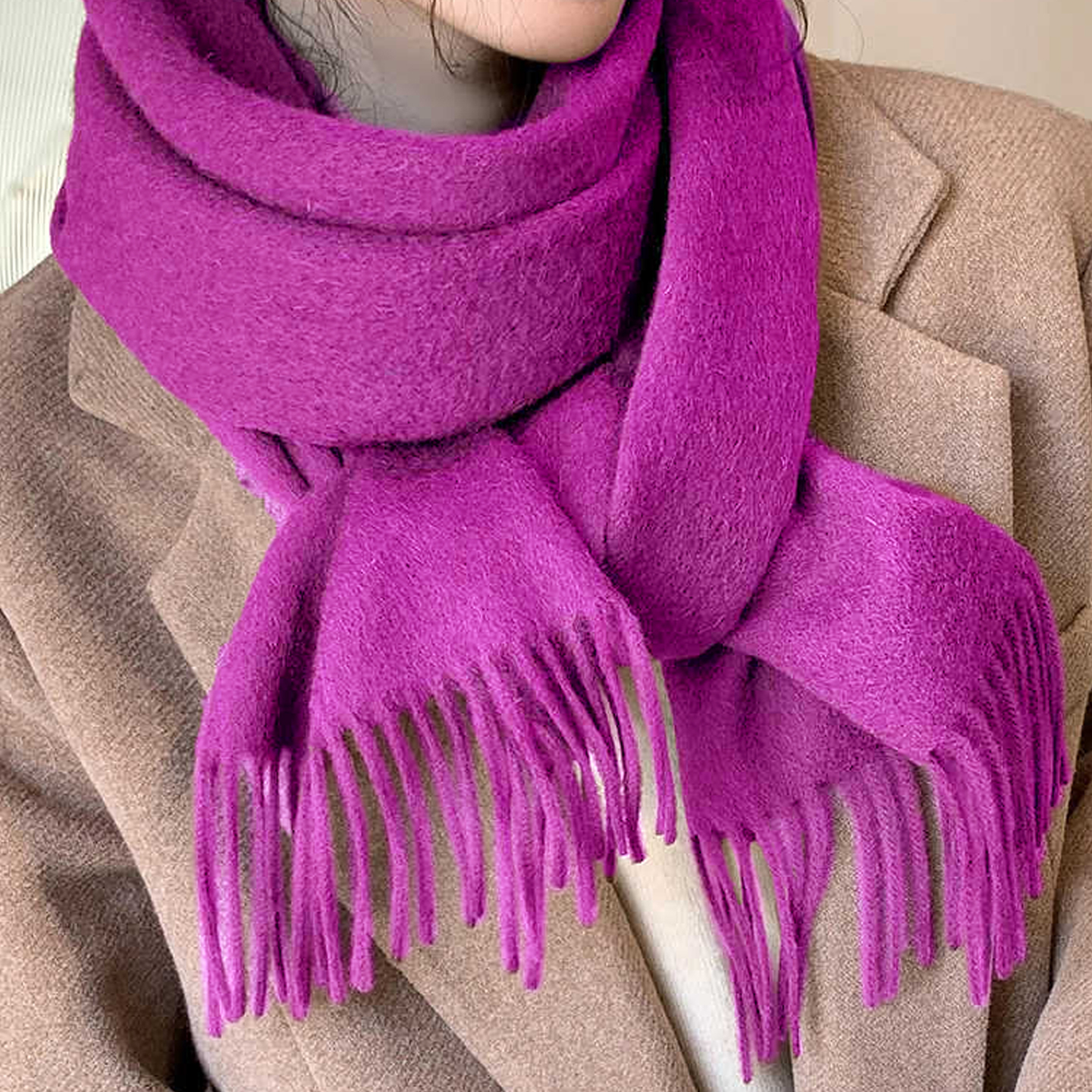 Solidlove bufanda de lana de invierno, bufandas para mujer, bufandas para adultos para damas, bufanda de lana Poncho de Cachemira a la para mujer: Fucsia