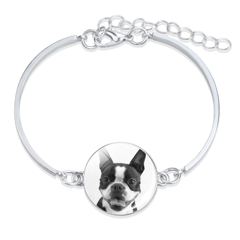 1pc Bulldog de Metal de Color plata Pulsera Retro Animal perro Cabochon de vidrio de bisutería con de barras brazalete de las mujeres accesorios: 12