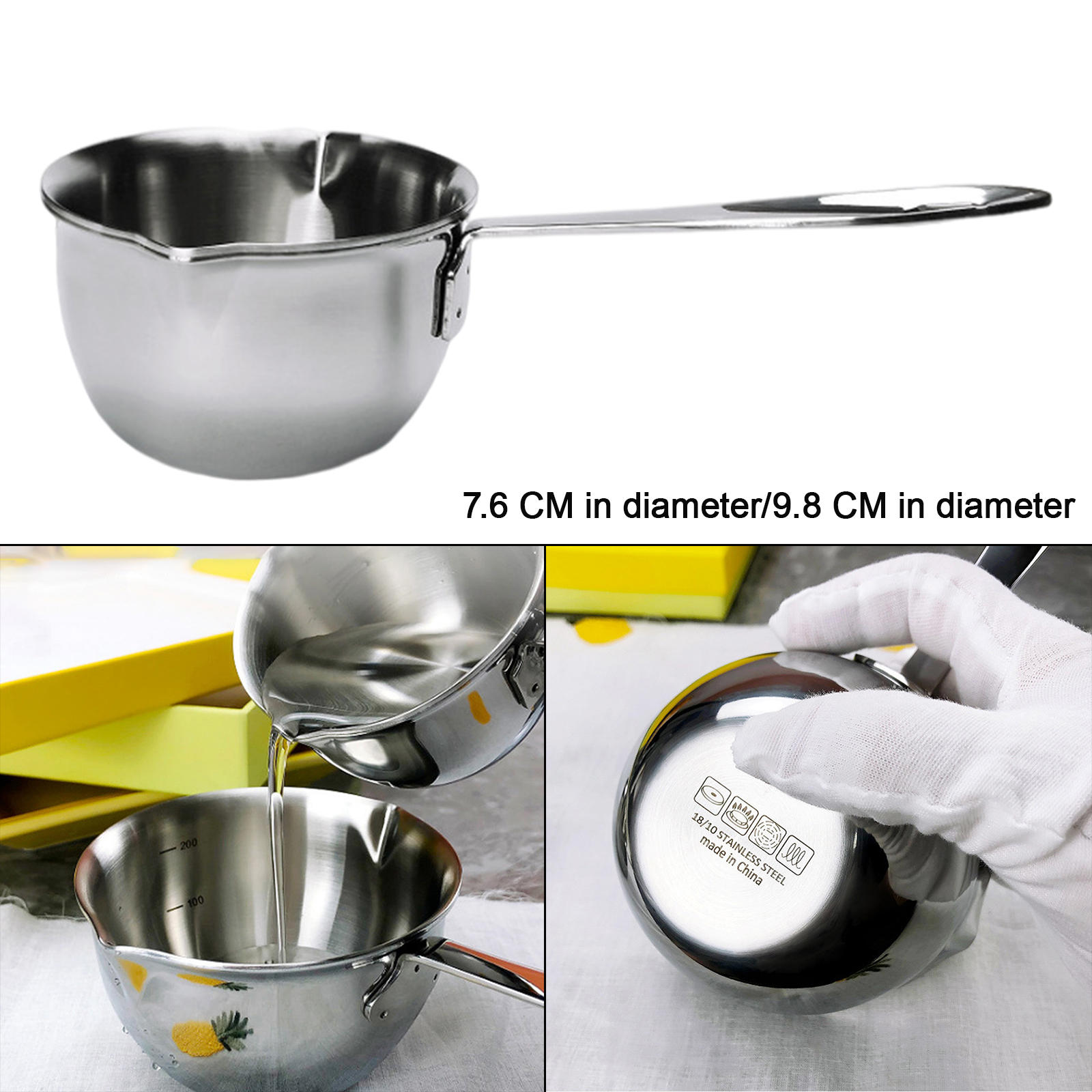 Stainless Steel Saucepan with Spout with Ergonomic Handle Boiling Pot Multipurpose Easy Pour Butter Coffee Milk Warmer Sauce Pot