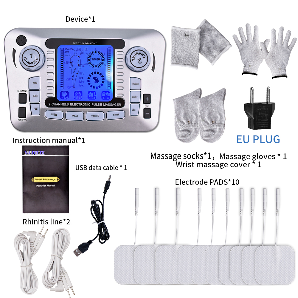 Tens EMS Muscle Stimulator 12Modes Electric Pulse Massager Digital Therapy Machine Massager Pain Relief Tool Health Care Machine: Type 4 EU Plug