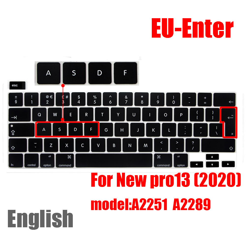 Dla macbook pro13 2020 pokrywa klawiatury Laptop folia ochronna 13 cali A2289 A2251 pokrywa klawiatury silikonowej rosyjski francuski hiszpański: EU-Enter English