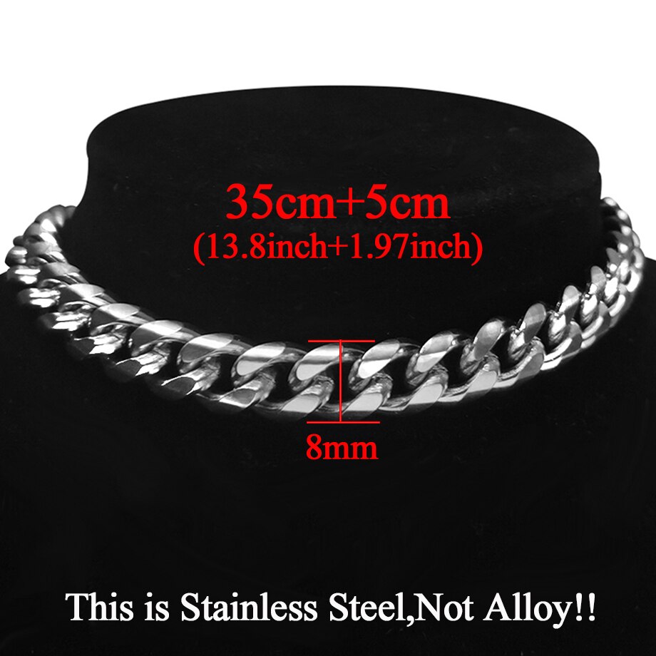 Hip Hop Cuban Link Choker Chain Neck Necklace 35+5cm Silver Color Stainless Steel Big Chunky Thick Chain Necklaces Bijoux Femme
