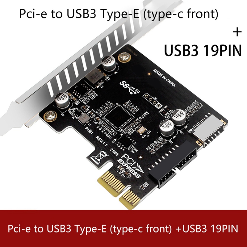 -Pci Express Card Pcie to USB3 Type-E Front Type-C 19P Expansion Card Compatible Pci-E X1 X4 X8 X16 Interface