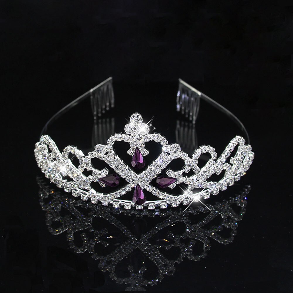Ainameisi blå krystal tiara bryllup krone pandebånd kvinder piger rhinestone fest brude hår smykker tilbehør: Lilla