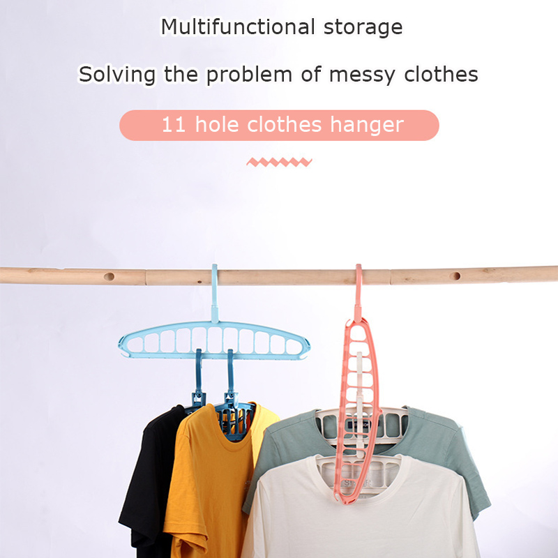 Multi functional clothes hanger, dormitory, household clothes hanging, folding clothes hanger, 11 hole clothes rack storage tool