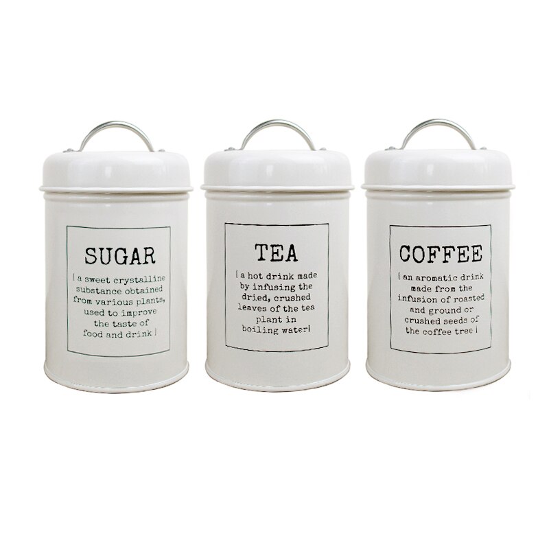 3 in 1 Set Metal Seal Box Tea Coffee Sugar Storage Jar Kitchen Sealing Container Home Candy Cereal Milk Powder Organizer Jar: 3 in 1 set White