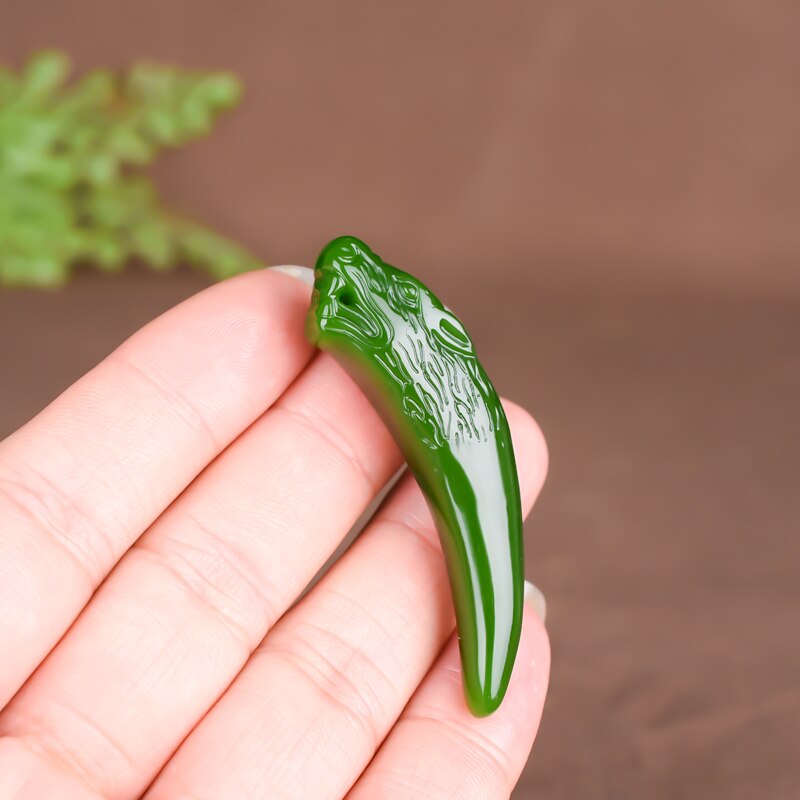 Jade Wolf Tooth Pendant Double-sided Women Jewelry Natural Men Charm Necklace Chinese Amulet Jadeite Carved Green