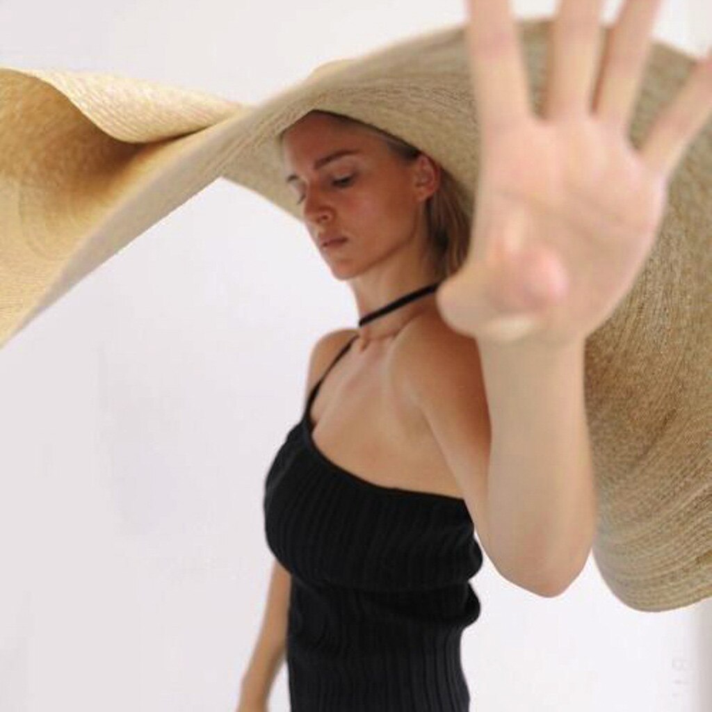 Wide Brim Oversized Beach Hats For Women Large Straw Hat UV Protection Foldable Sun Shade Hat 90cm Hats ##0