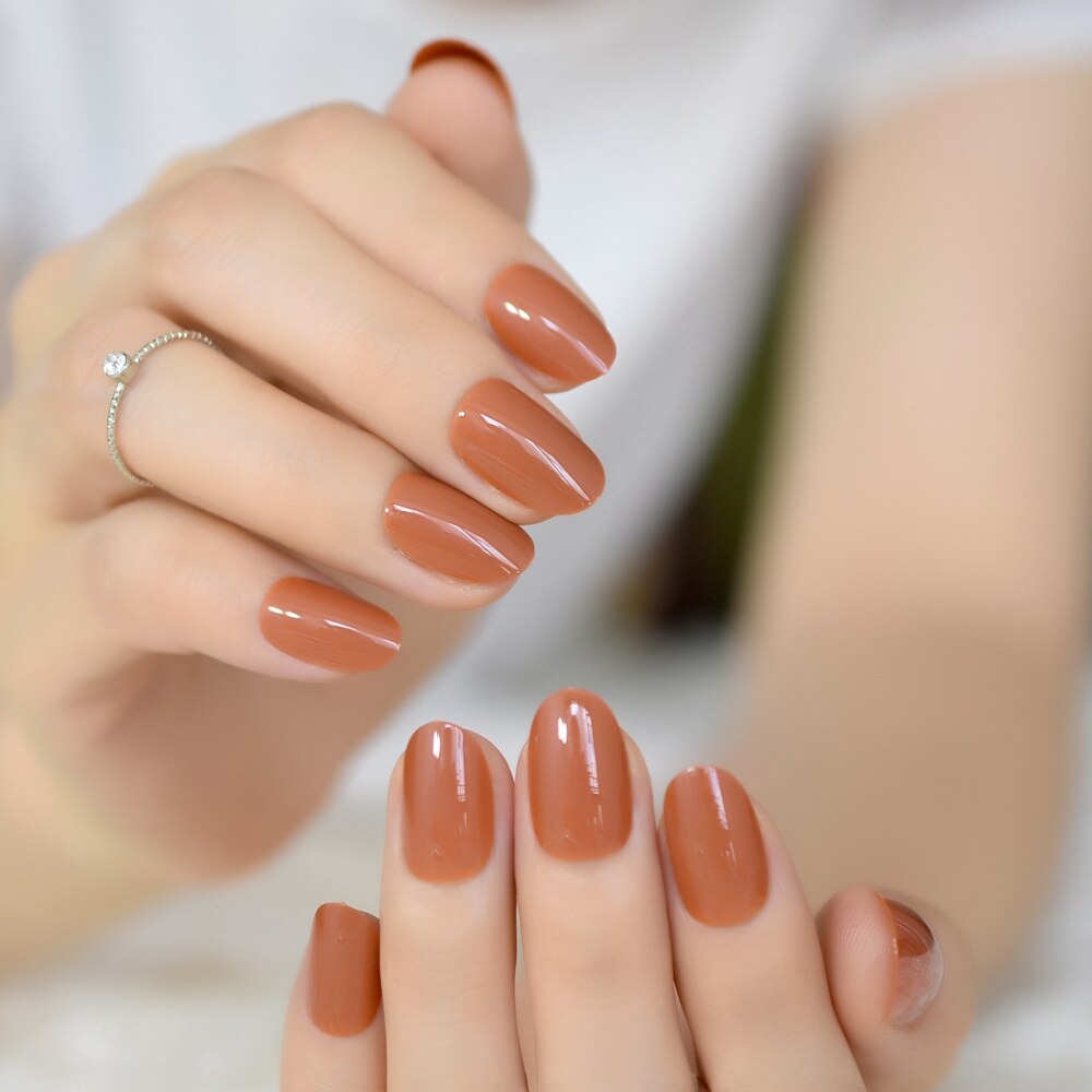 24 pièces chocolat faux ongles court rond bonbon couleur ongles conseils Simple facile bricolage presse sur ongles Salon produit 600X