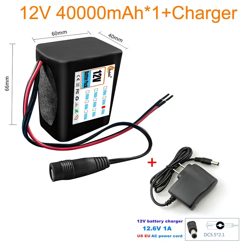 3S2P 12V 40000mah battery 18650 Li-ion 30Ah Rechargeable batteries with BMS Lithium Battery packs Protection Board +Charger: Silver