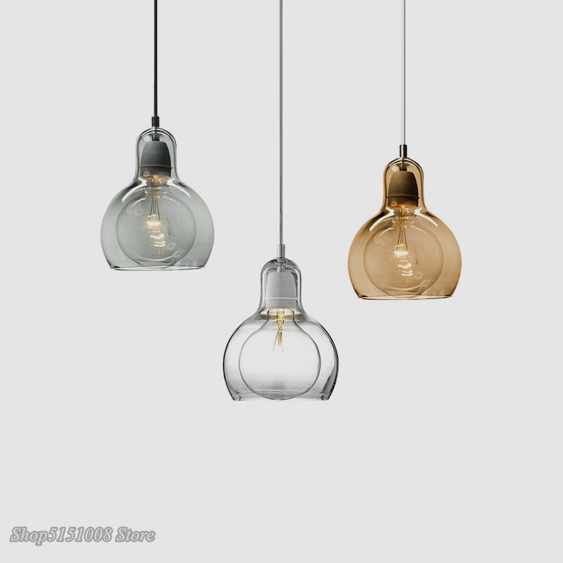 Nordiska led glas taklampor modern matsal klar bärnsten taklampor kalebass hängande lampor heminredning belysningsarmaturer